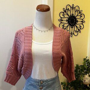 SHRUG SWEATER Crochet Mauve Pink Med. NWOT